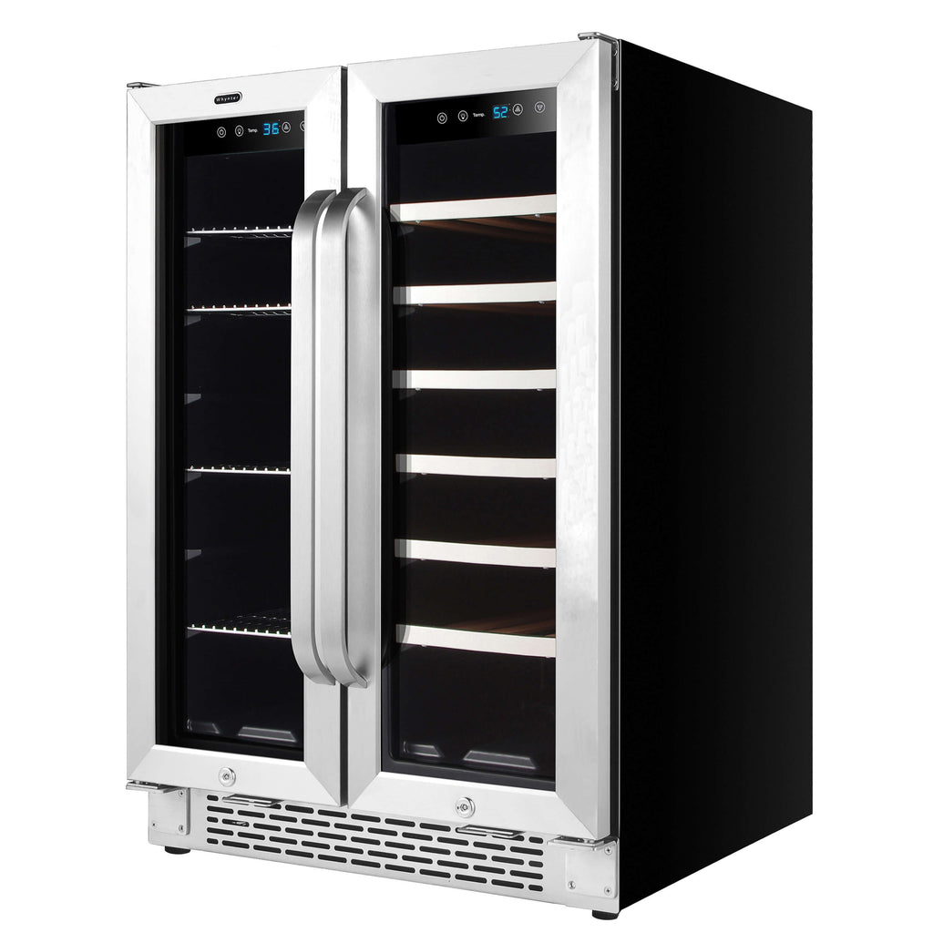 Whynter 24″ Built-In French Door Dual Zone 20 Bottle Wine Refrigerator 60 Can Beverage Center - BWB-2060FDS