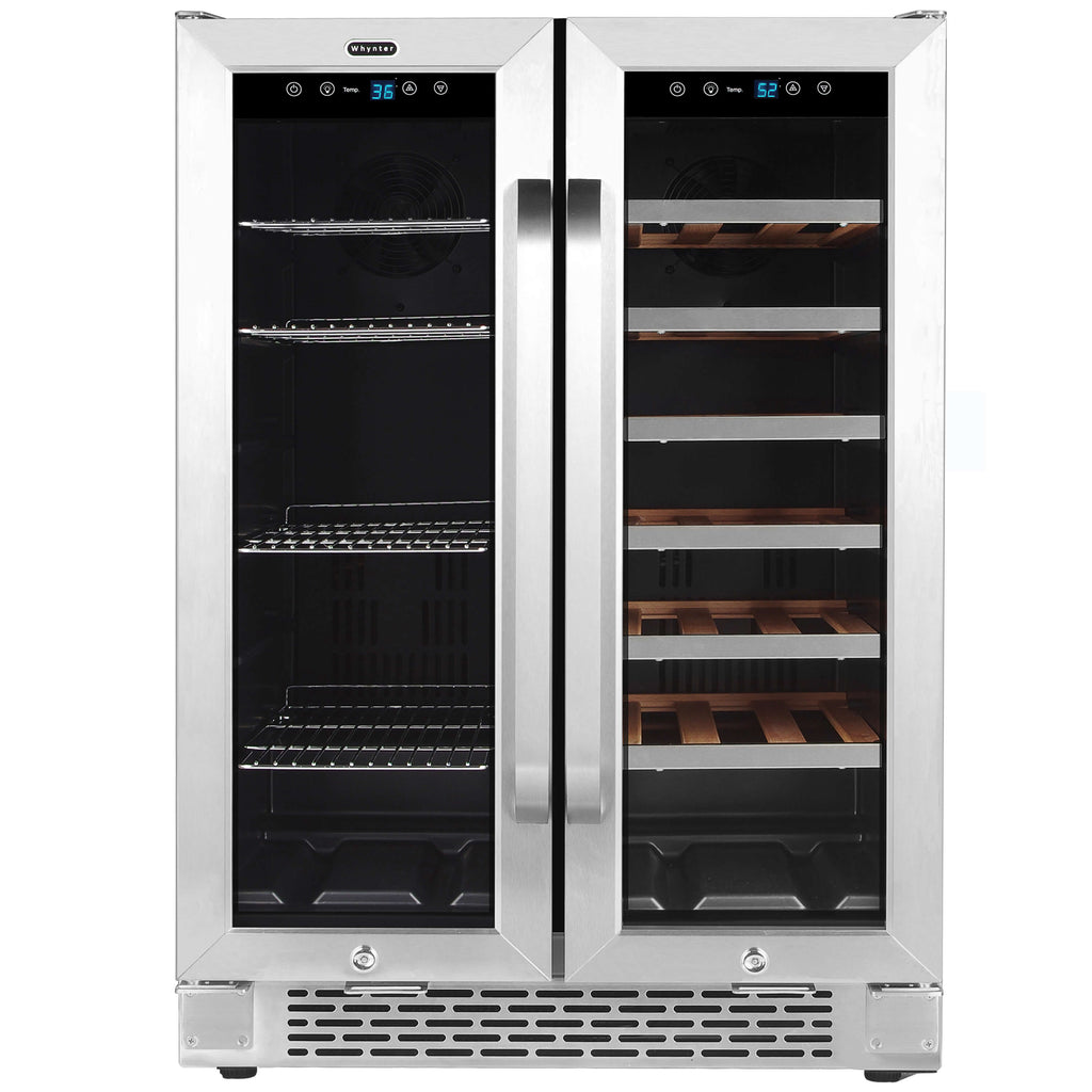Whynter 24″ Built-In French Door Dual Zone 20 Bottle Wine Refrigerator 60 Can Beverage Center - BWB-2060FDS