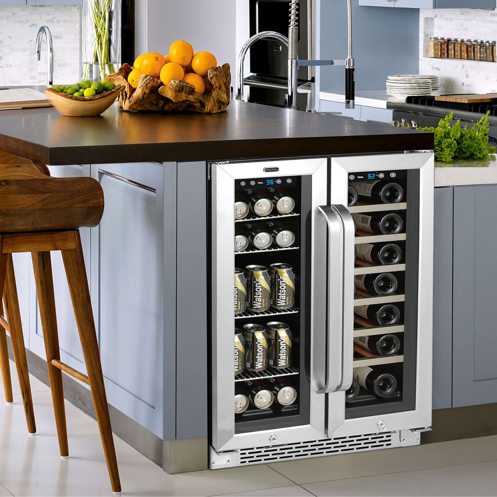 Whynter 24″ Built-In French Door Dual Zone 20 Bottle Wine Refrigerator 60 Can Beverage Center - BWB-2060FDS