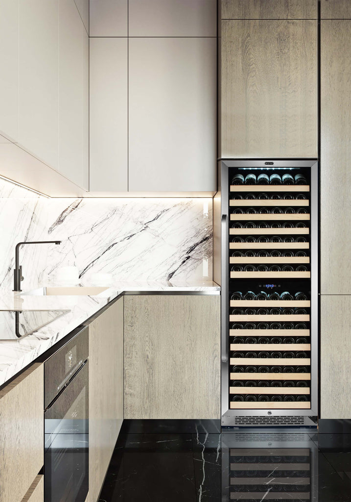 Whynter 164 Bottle Built-in Stainless Steel Dual Zone Compressor Wine Refrigerator with Display Rack and LED display - BWR-1642DZ - Wine Cooler City
