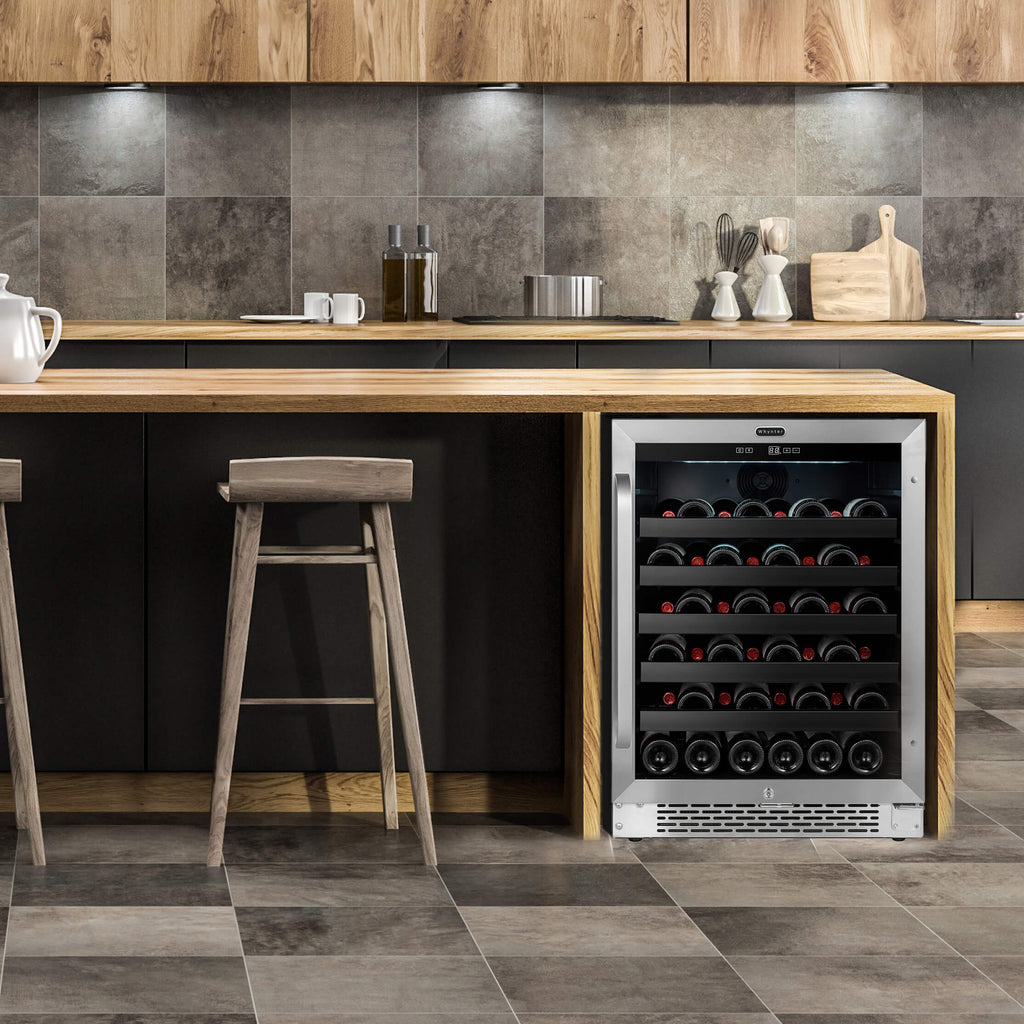 Whynter 24 inch Built-In 46 Bottle Undercounter Stainless Steel Wine Refrigerator with Reversible Door, Digital Control, Lock and Carbon Filter - BWR-408SB