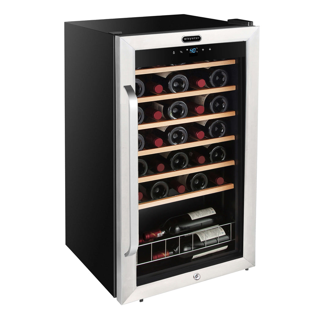 Whynter 34 Bottle Freestanding Stainless Steel Wine Refrigerator with Display Shelf and Digital Control - FWC-341TS - Wine Cooler City