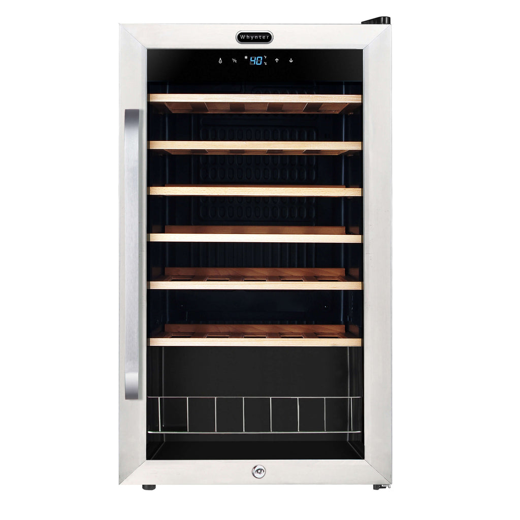 Whynter 34 Bottle Freestanding Stainless Steel Wine Refrigerator with Display Shelf and Digital Control - FWC-341TS - Wine Cooler City