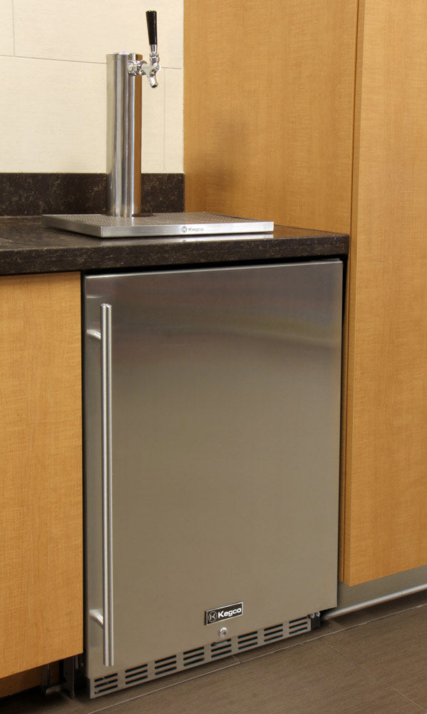 Kegco 24" Wide Single Tap Stainless Steel Commercial Built-In Left Hinge Kegerator with Kit - HK38BSC-L-1 - Wine Cooler City