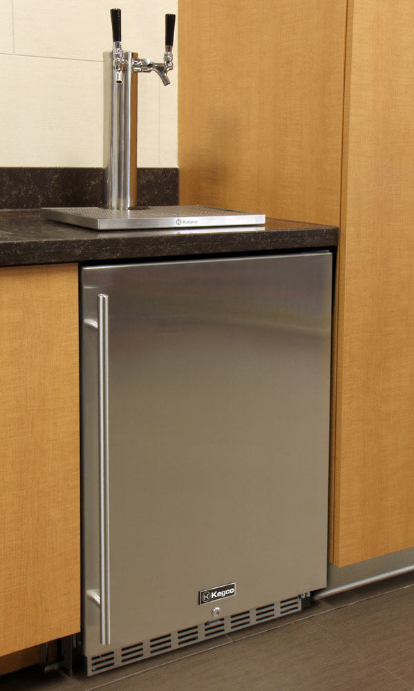 Kegco 24" Wide Dual Tap Stainless Steel Commercial Built-In Left Hinge Kegerator with Kit - HK38BSC-L-2 - Wine Cooler City