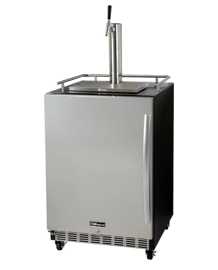 Kegco 24" Wide Single Tap Stainless Steel Commercial Built-In Left Hinge Kegerator with Kit - HK38BSC-L-1 - Wine Cooler City