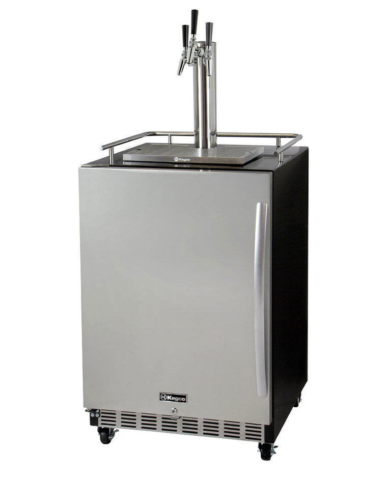 Kegco 24" Wide Triple Tap Stainless Steel Commercial Built-In Left Hinge Kegerator with Kit - HK38BSC-L-3