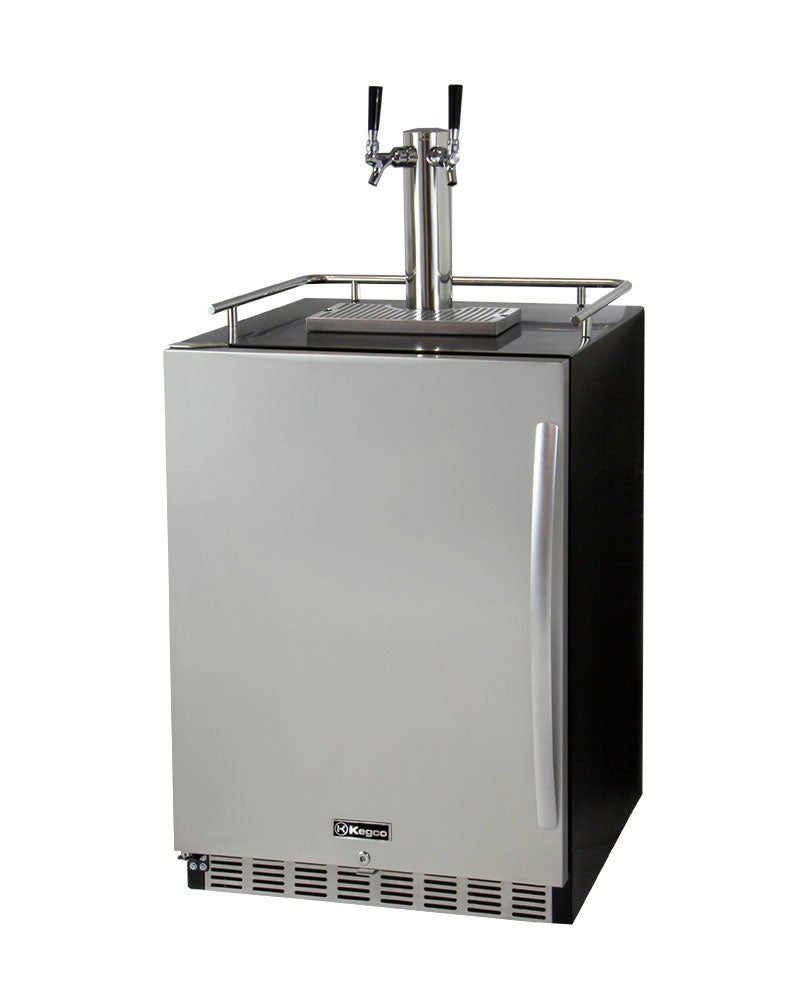 Kegco 24" Wide Dual Tap Stainless Steel Built-In Left Hinge Kegerator with Kit - HK38BSU-L-2 - Wine Cooler City