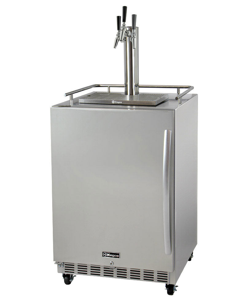Kegco24" Wide Triple Tap All Stainless Steel Commercial Outdoor Left Hinge Kegerator with Kit - HK38SSC-L-3 - Wine Cooler City