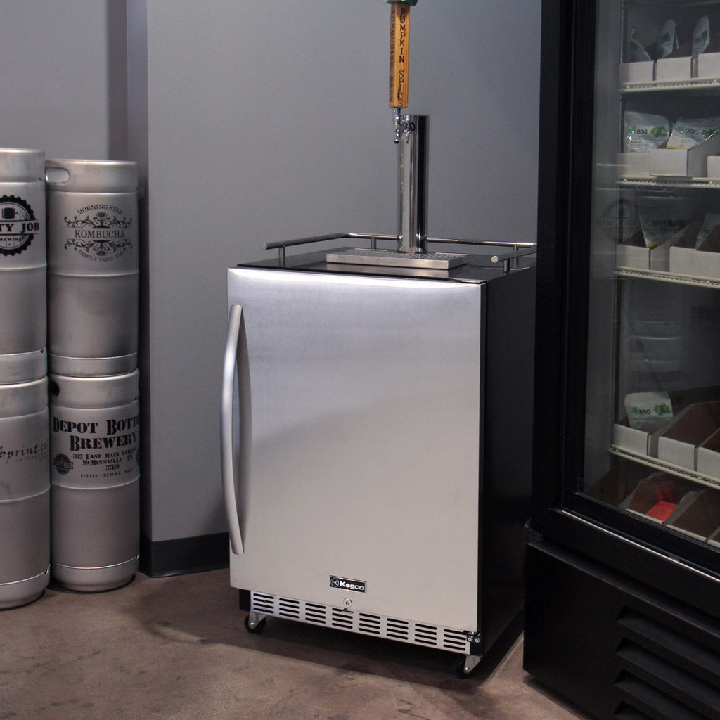 Kegco 24" Wide Single Tap Stainless Steel Commercial Built-In Right Hinge Digital Kegerator with Kit HK38BSC-1 - Wine Cooler City