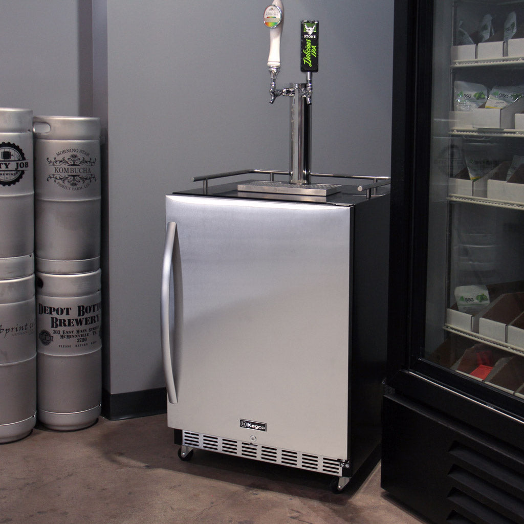 Kegco 24" Wide Dual Tap Stainless Steel Commercial Right Hinge Built-In Kegerator with Kit HK38BSC-2 - Wine Cooler City