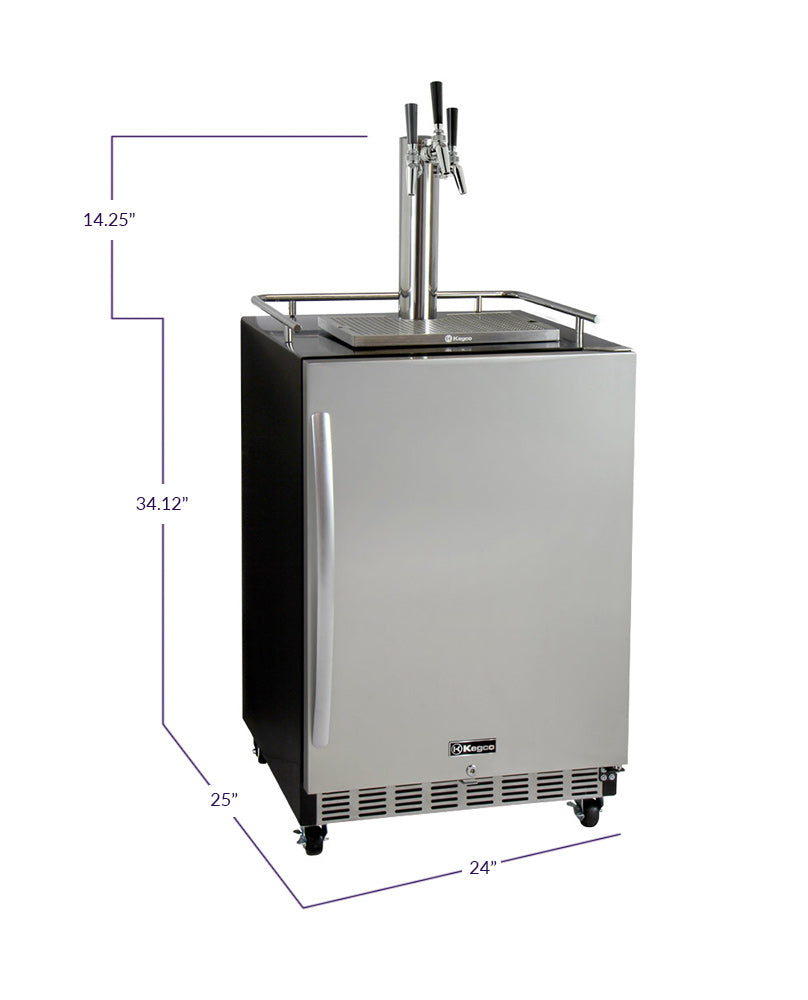 Kegco 24" Wide Triple Tap All Stainless Steel Commercial Built-In Kegerator with Kit - HK38BSC-3 - Wine Cooler City