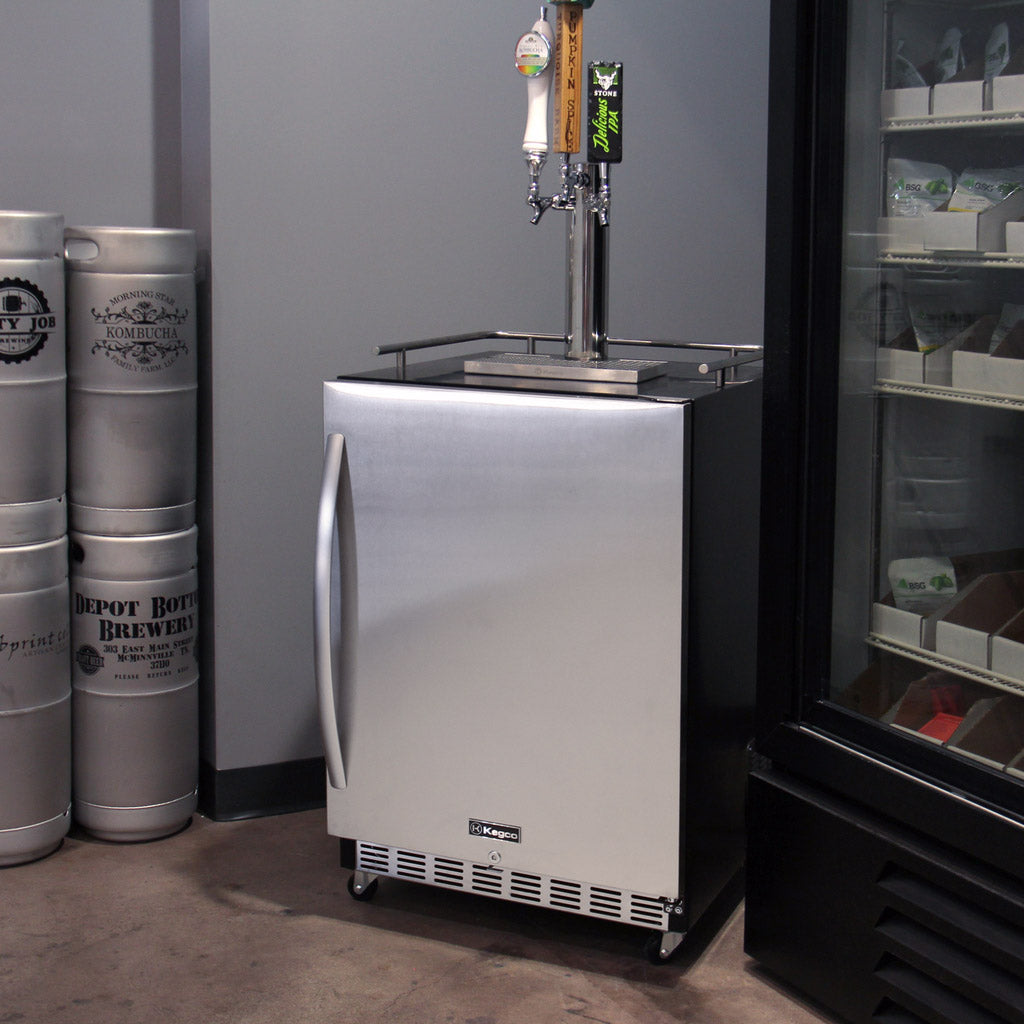 Kegco 24" Wide Triple Tap All Stainless Steel Commercial Built-In Kegerator with Kit - HK38BSC-3 - Wine Cooler City