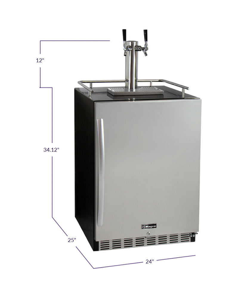 Kegco 24" Wide Kombucha Dual Tap Black Commercial Built-In Right Hinge Kegerator - KOMHK38BSU-2