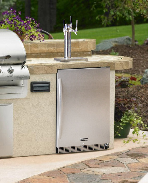 Kegco 24" Wide Dual Tap All Stainless Steel Outdoor Built-In Right Hinge Kegerator with Kit - HK38SSU-2 - Wine Cooler City