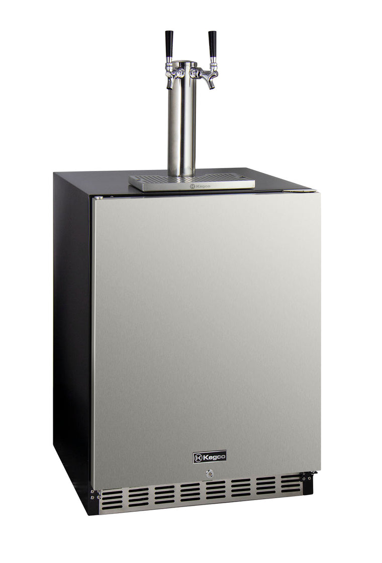 Kegco 24" Wide Dual Tap Stainless Steel Built-In Left Hinge ADA Kegerator with Kit - HK48BSA-L-2