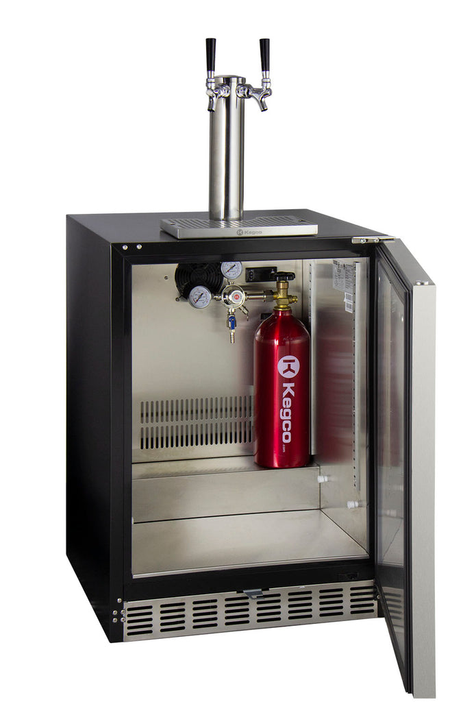 Kegco 24" Wide Dual Tap Stainless Steel Built-In Left Hinge ADA Kegerator with Kit - HK48BSA-L-2