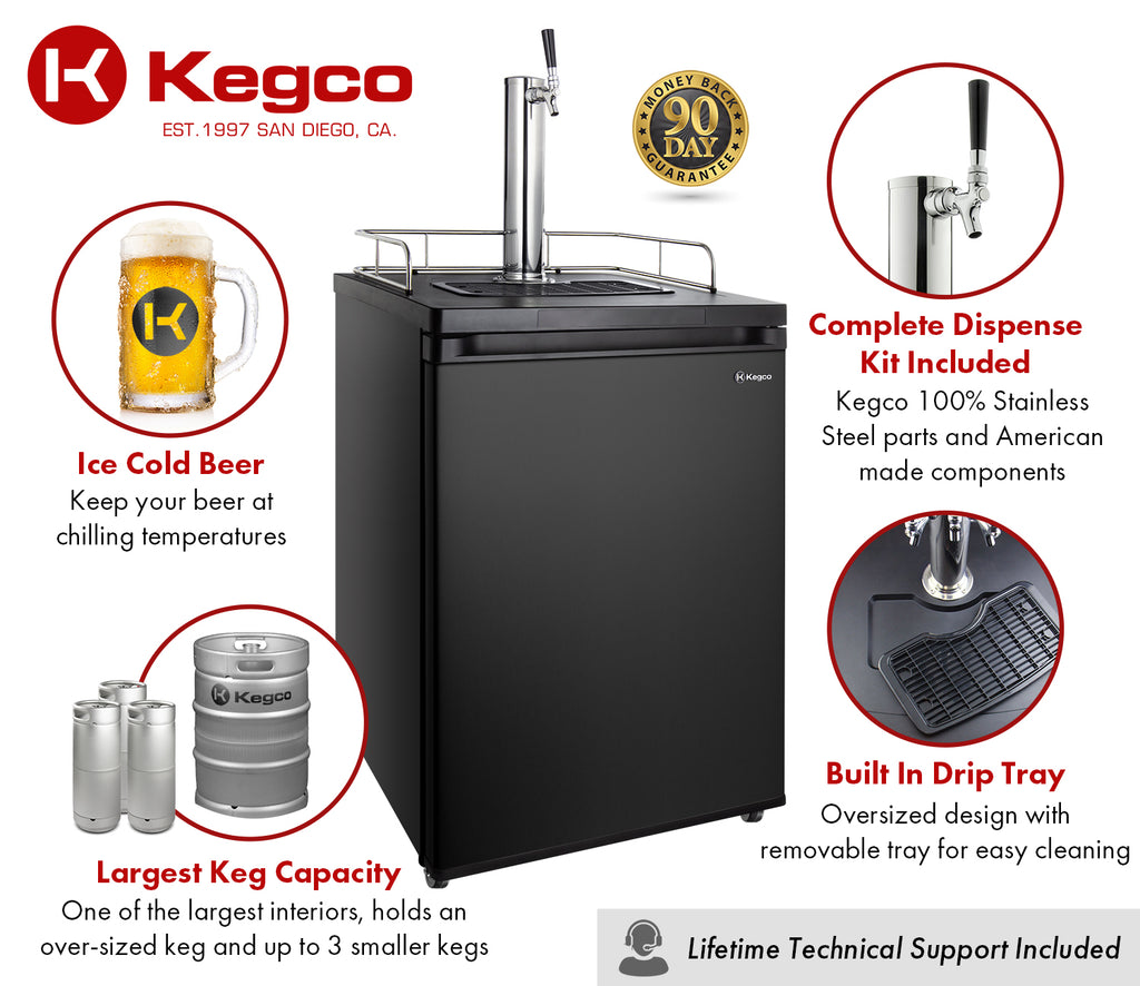 Kegco 24" Wide Single Tap Black Kegerator Model - K209B-1NK - Wine Cooler City