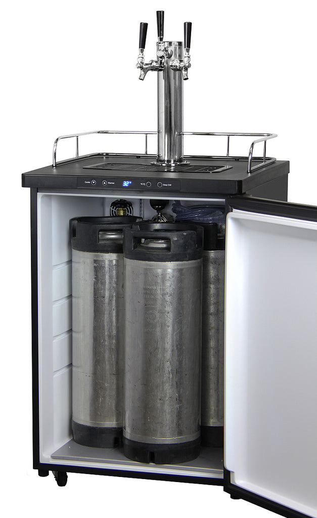 Kegco 24" Wide Kombucha Triple Tap Black Kegerator - KOM30B-3NK - Wine Cooler City