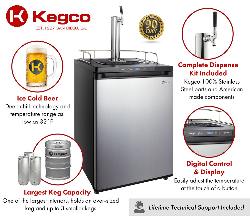 Kegco 24" Wide Single Tap Stainless Steel Digital Kegerator - K309SS-1NK - Wine Cooler City