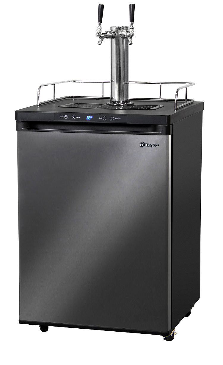 Kegco 24" Wide Homebrew Dual Tap Black Stainless Steel Digital Kegerator - HBK309X-2NK - Wine Cooler City