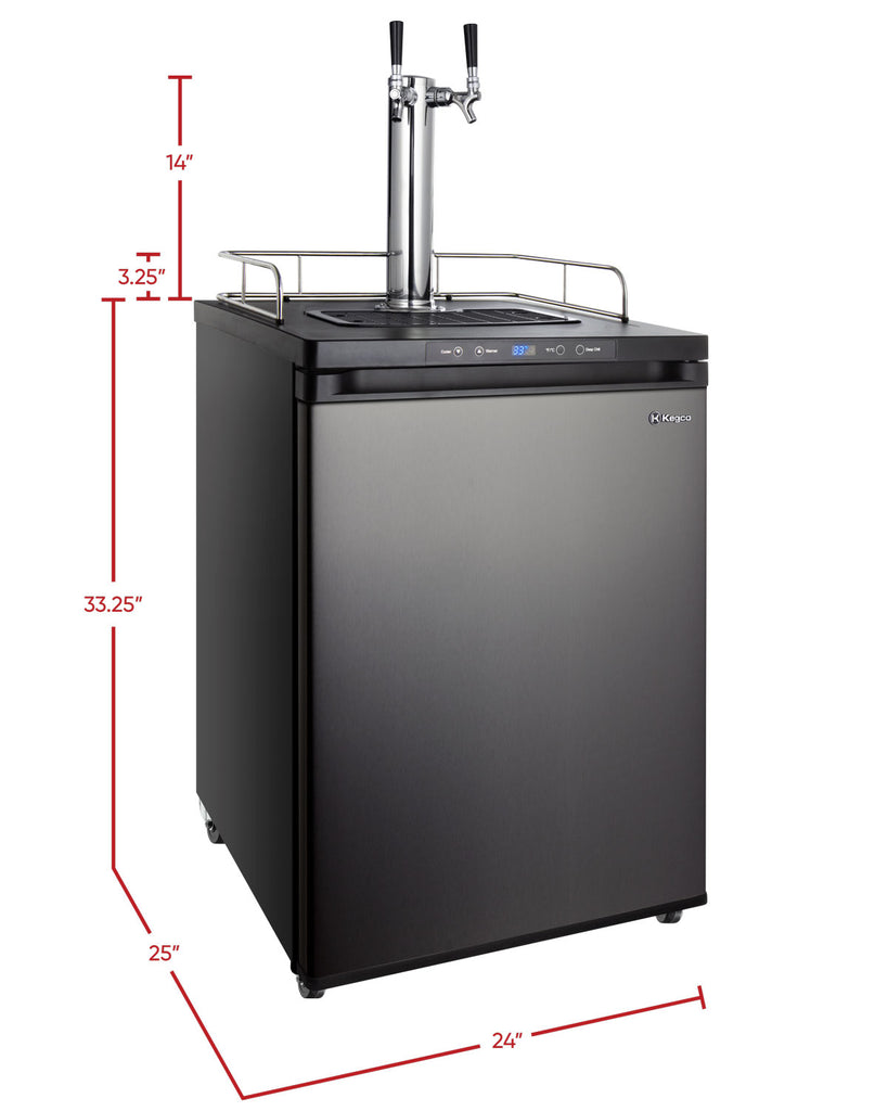 Kegco 24" Wide Dual Tap Black Stainless Steel Digital Kegerator - K309X-2NK