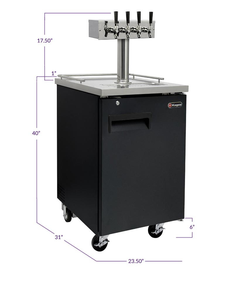 Kegco 24" Wide Homebrew Four Tap Black Commercial Kegerator - HBK1XB-4 - Wine Cooler City