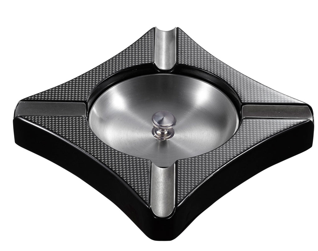 Visol Fuego Carbon Fiber Patterned Wooden CIgar Ashtray - Holds 4 Cigars - Wine Cooler City