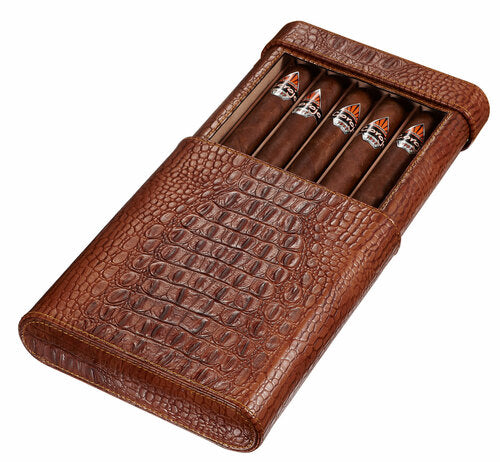VISOL RENNES CROCODILE PATTERNED LEATHER TRAVEL CIGAR CASE - HOLDS 5 CIGARS - VCASE500CRC