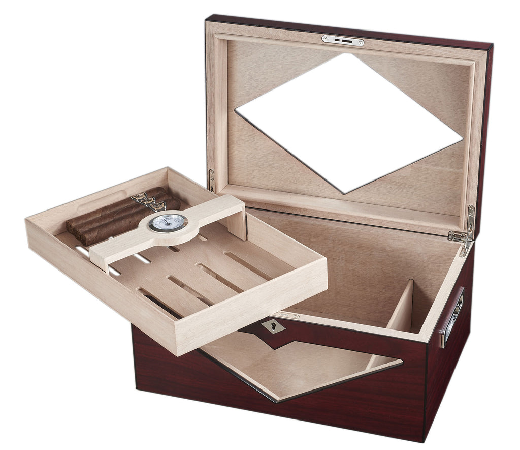Visol Hudson Red Antique Wood Stain Humidor - Holds 125 Cigars - Wine Cooler City