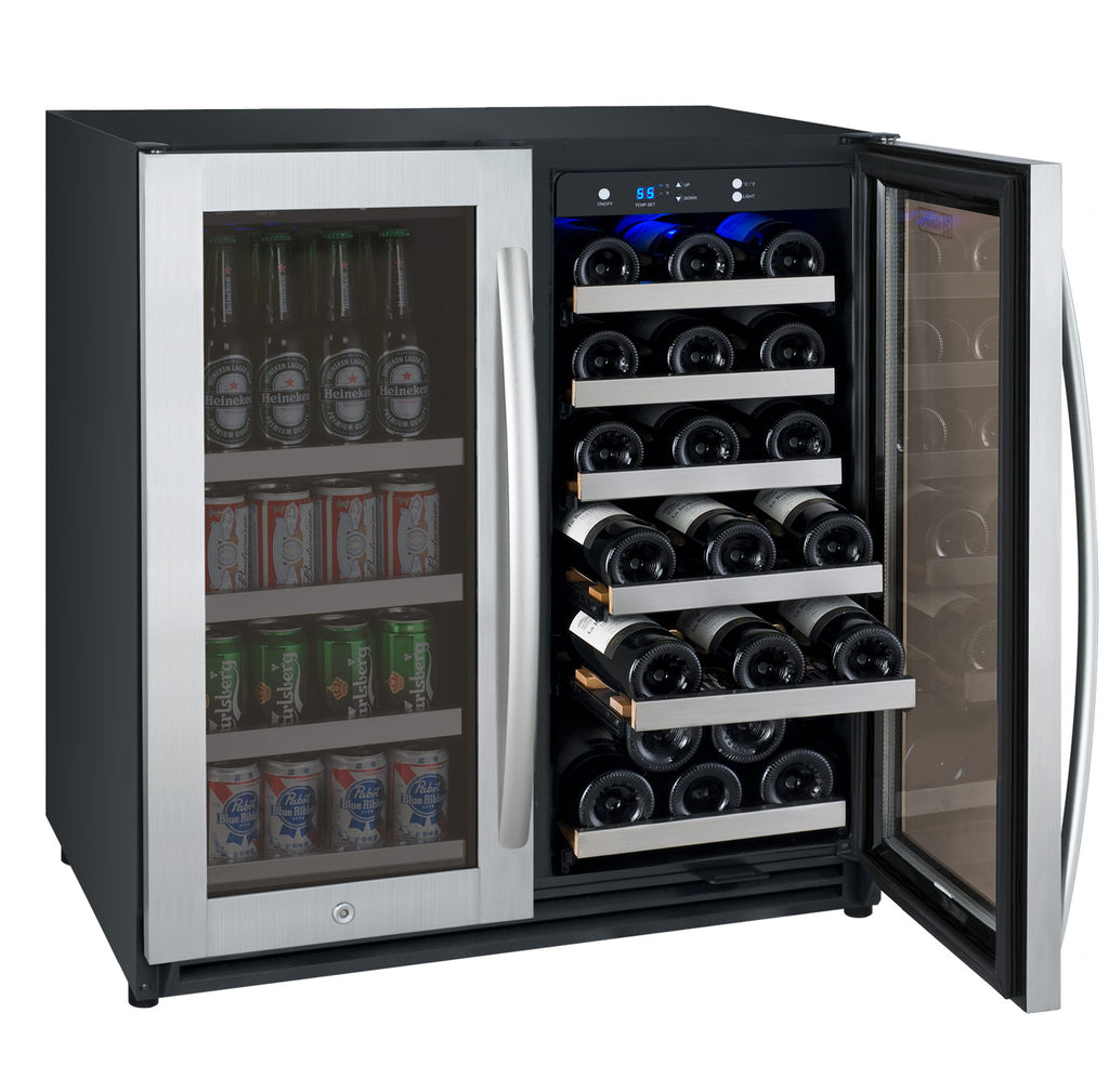 Allavino 30" Wide FlexCount II Tru-Vino 30 Bottle/88 Can Dual Zone Stainless Steel Built-In Wine Refrigerator/Beverage Center - VSWB30-2SF20 - Wine Cooler City
