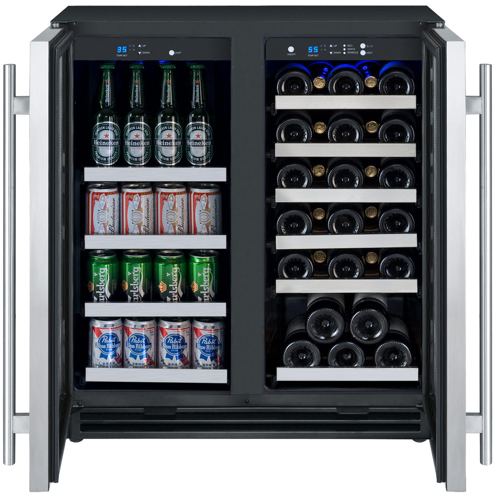 Allavino 30" Wide FlexCount II Tru-Vino 30 Bottle/88 Can Dual Zone Stainless Steel Built-In Wine Refrigerator/Beverage Center - VSWB30-2SF20 - Wine Cooler City