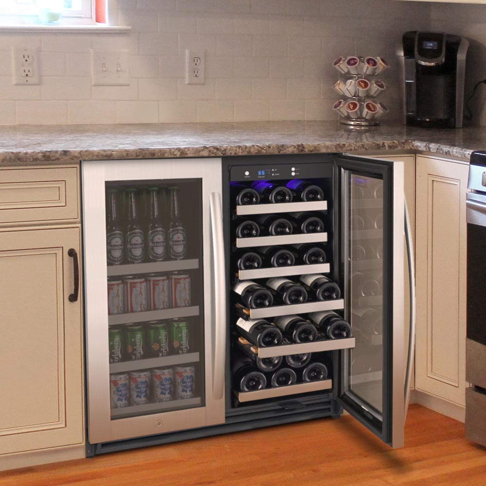 Allavino 30" Wide FlexCount II Tru-Vino 30 Bottle/88 Can Dual Zone Stainless Steel Built-In Wine Refrigerator/Beverage Center - VSWB30-2SF20 - Wine Cooler City