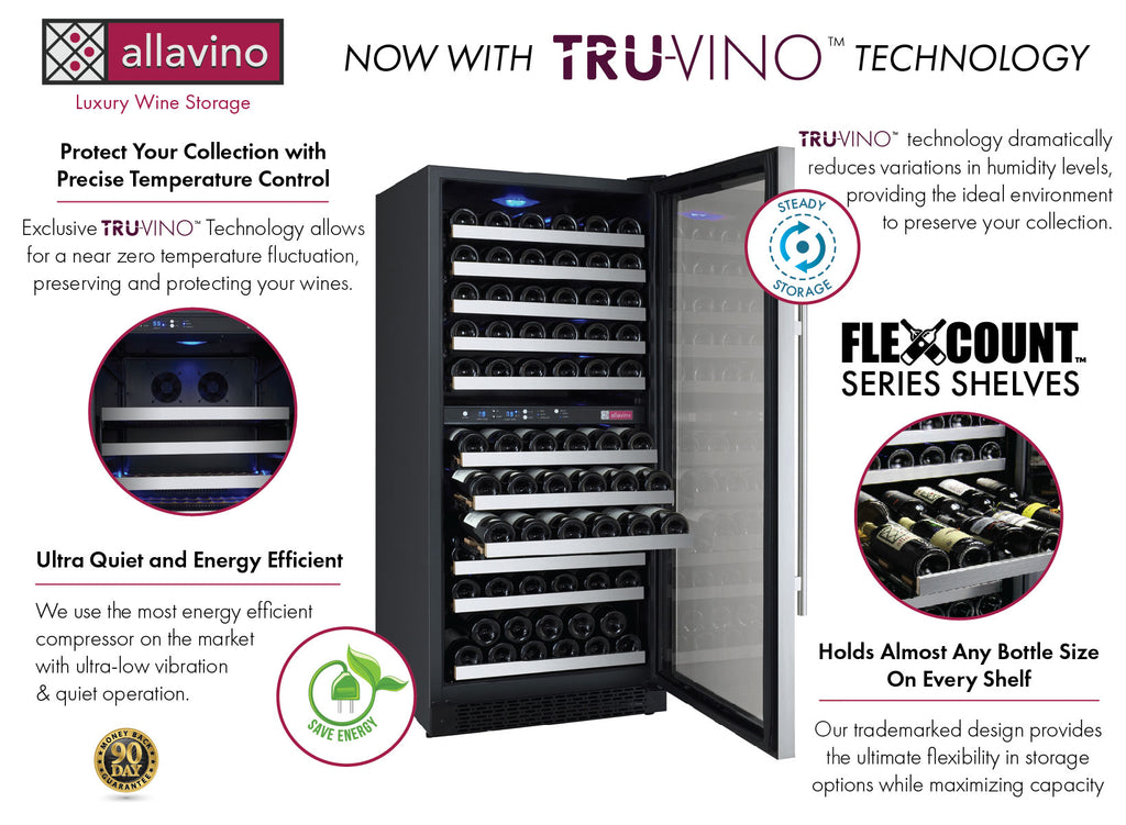 Allavino 47" Wide FlexCount II Tru-Vino 242 Bottle Four Zone Stainless Steel Side-by-Side Wine Refrigerator - 2X-VSWR121-2S20
