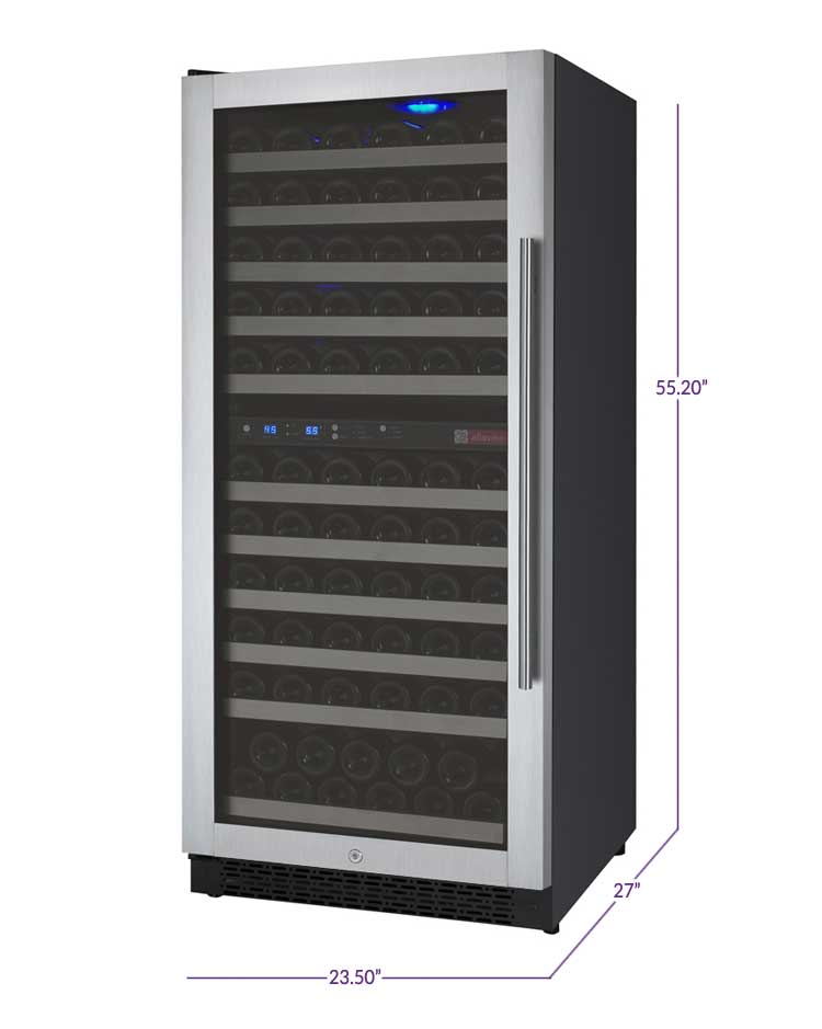 Allavino 24" Wide FlexCount II Tru-Vino 121 Bottle Dual Zone Stainless Steel Left Hinge Wine Refrigerator - VSWR121-2SL20 - Wine Cooler City