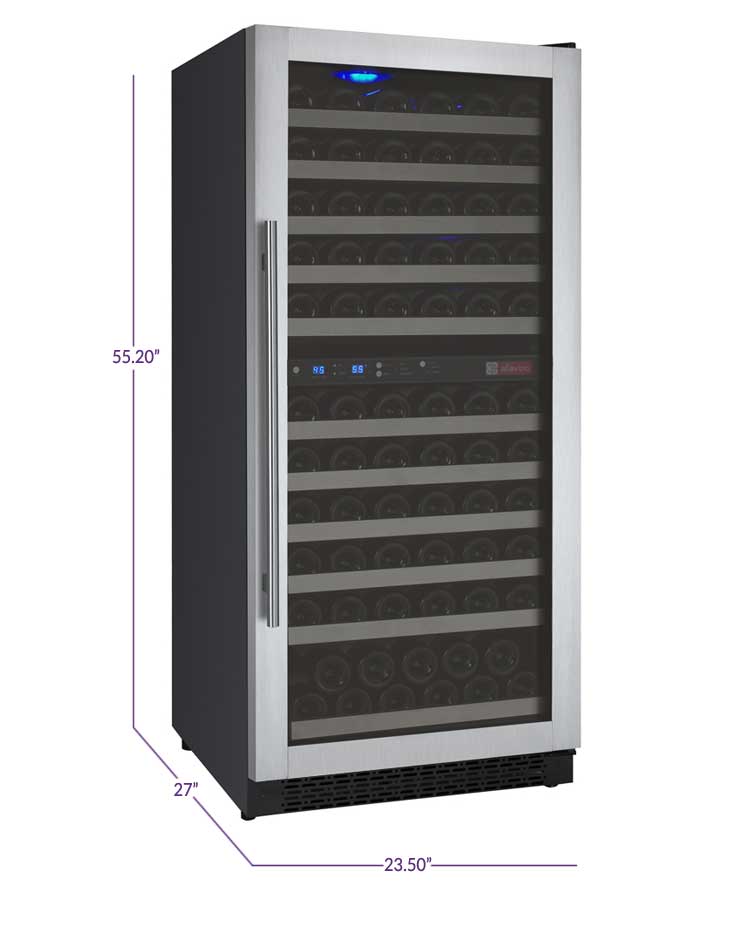 Allavino 24" Wide FlexCount II Tru-Vino 121 Bottle Dual Zone Stainless Steel Right Hinge Wine Refrigerator - VSWR121-2SR20 - Wine Cooler City