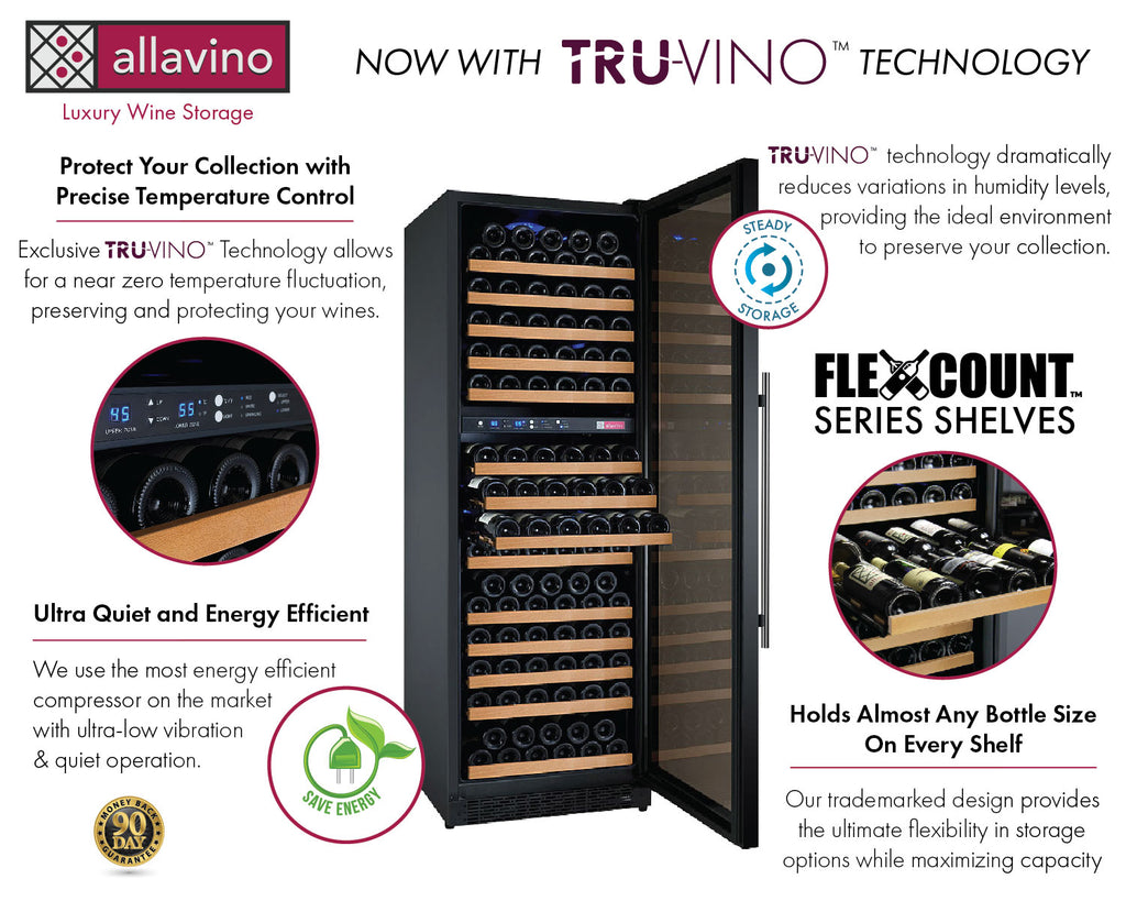 Allavino 24" Wide FlexCount II Tru-Vino 172 Bottle Dual Zone Black Right Hinge Wine Refrigerator - VSWR172-2BR20