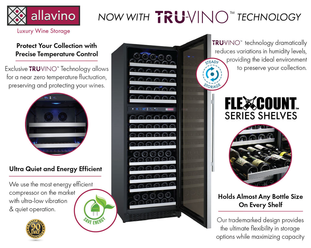 Allavino 24" Wide FlexCount II Tru-Vino 172 Bottle Dual Zone Stainless Steel Left Hinge Wine Refrigerator - YHWR172-2SL20
