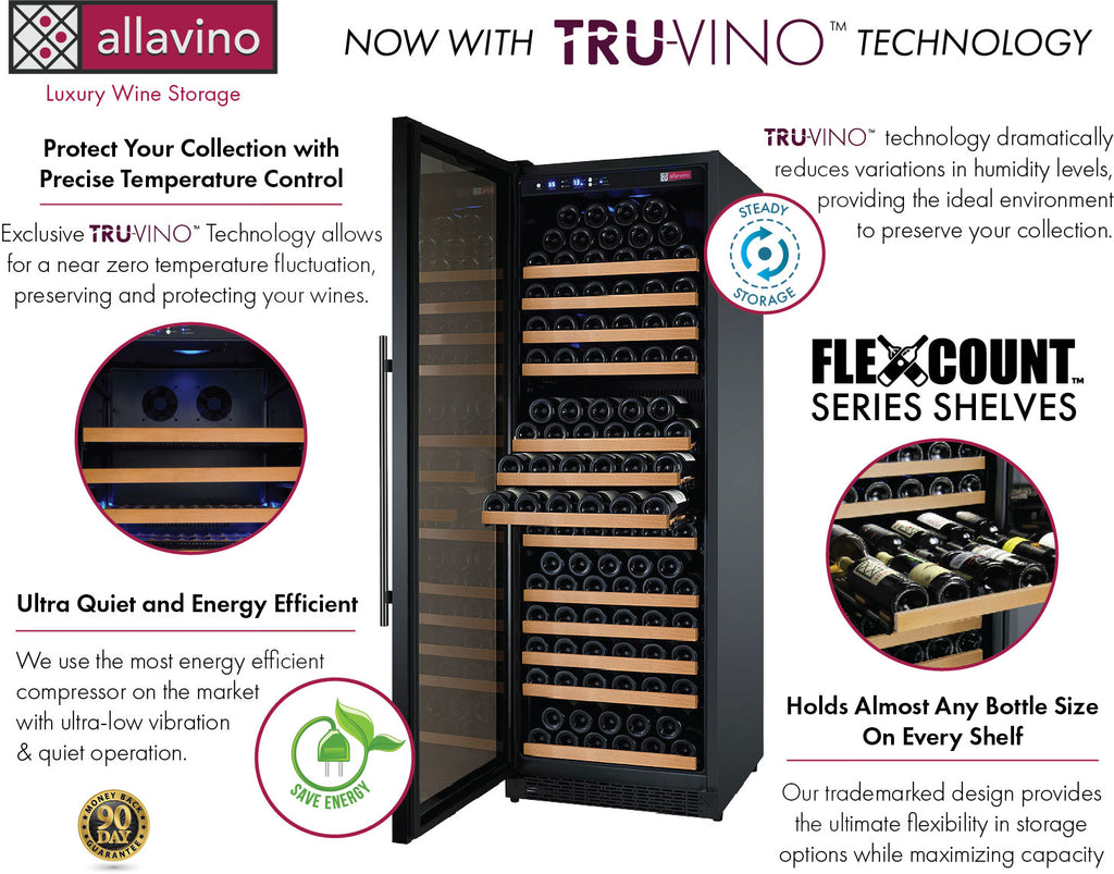 Allavino 24" Wide FlexCount II Tru-Vino 177 Bottle Single Zone Black Left Hinge Wine Refrigerator - VSWR177-1BL20