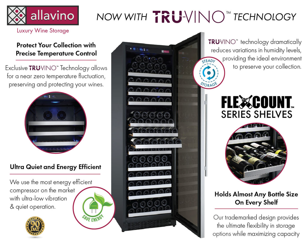 Allavino 47" Wide FlexCount II Tru-Vino 249 Bottle Three Zone Stainless Steel Side-by-Side Wine Refrigerator - 3Z-VSWR2128-S20