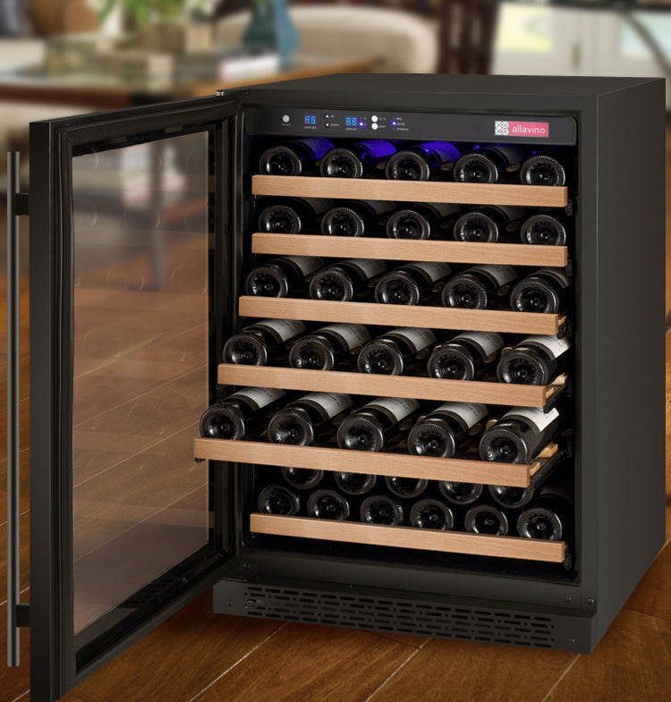 Allavino 24" Wide FlexCount II Tru-Vino 56 Bottle Single Zone Black Left Hinge Wine Refrigerator - VSWR56-1BL20