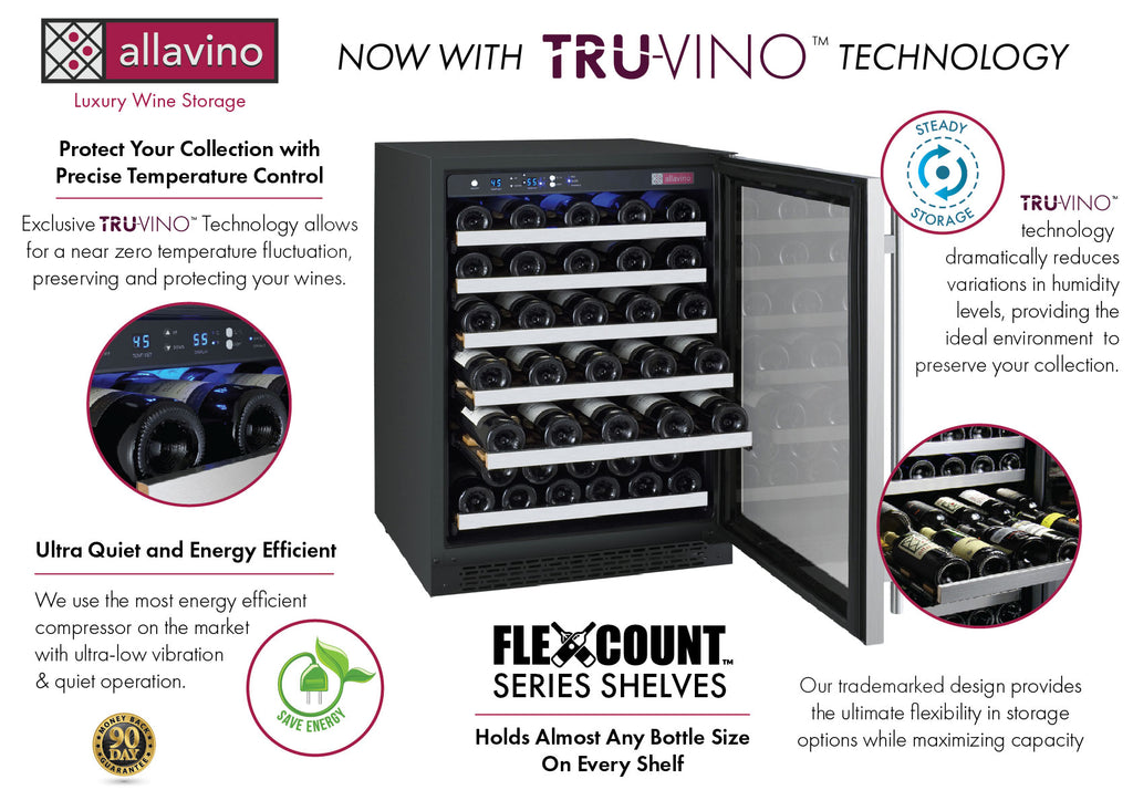 Allavino 47" Wide FlexCount II Tru-Vino 112 Bottle Three Zone Stainless Steel Side-by-Side Wine Refrigerator - 3Z-VSWR5656-S20