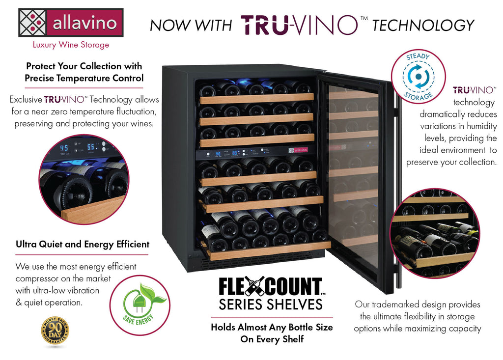 Allavino 24" Wide FlexCount II Tru-Vino 56 Bottle Dual Zone Black Right Hinge Wine Refrigerator - VSWR56-2BR20