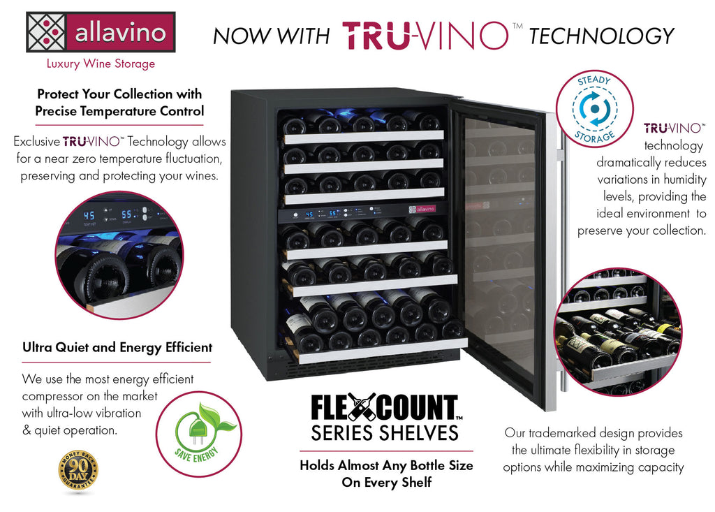 Allavino 24" Wide FlexCount II Tru-Vino 56 Bottle Dual Zone Stainless Steel Right Hinge Wine Refrigerator - VSWR56-2SR20