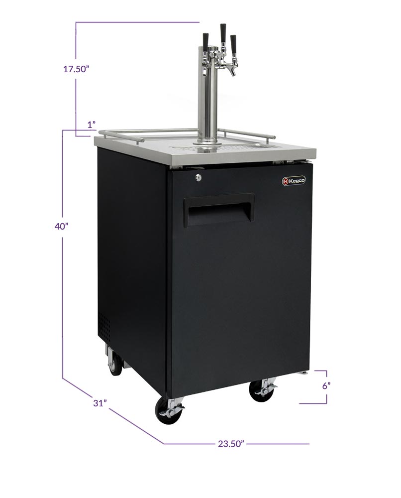 Kegco 24" Wide Homebrew Triple Tap Black Commercial Kegerator with Kegs - HBK1XB-3K