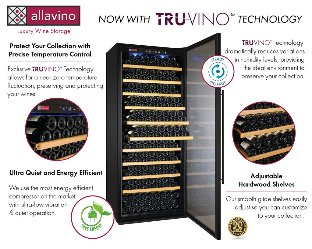 Allavino 32" Wide Vite II Tru-Vino 277 Bottle Single Zone Black Right Hinge Wine Refrigerator - YHWR305-1BR20