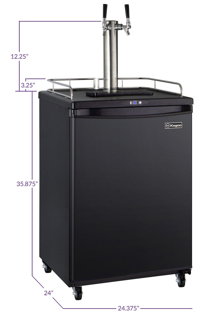 Kegco 24" Wide Cold Brew Coffee Dual Tap Black Commercial/Residential Kegerator - ICZ163B-2NK