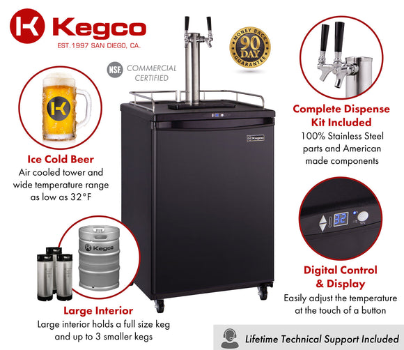 Kegco 24" Wide Dual Tap Black Commercial/Residential Digital Kegerator - Z163B-2NK