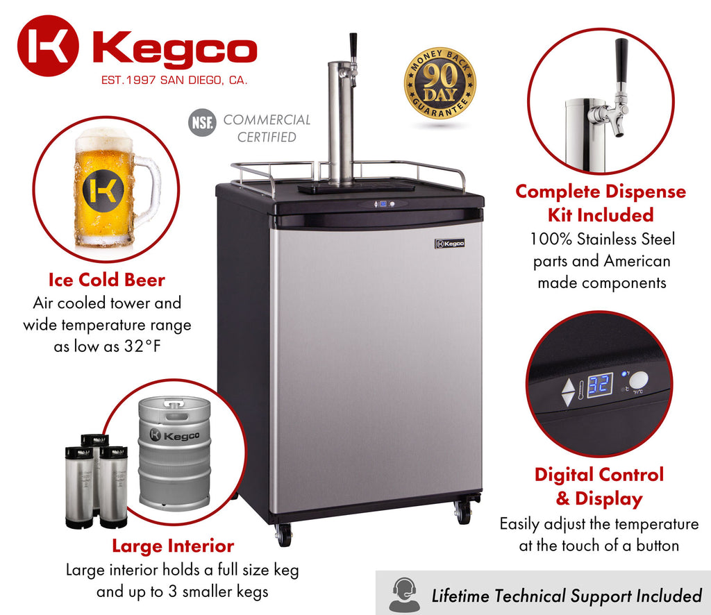 Kegco 24" Wide Single Tap Stainless Steel Commercial/Residential Kegerator - Z163S-1NK