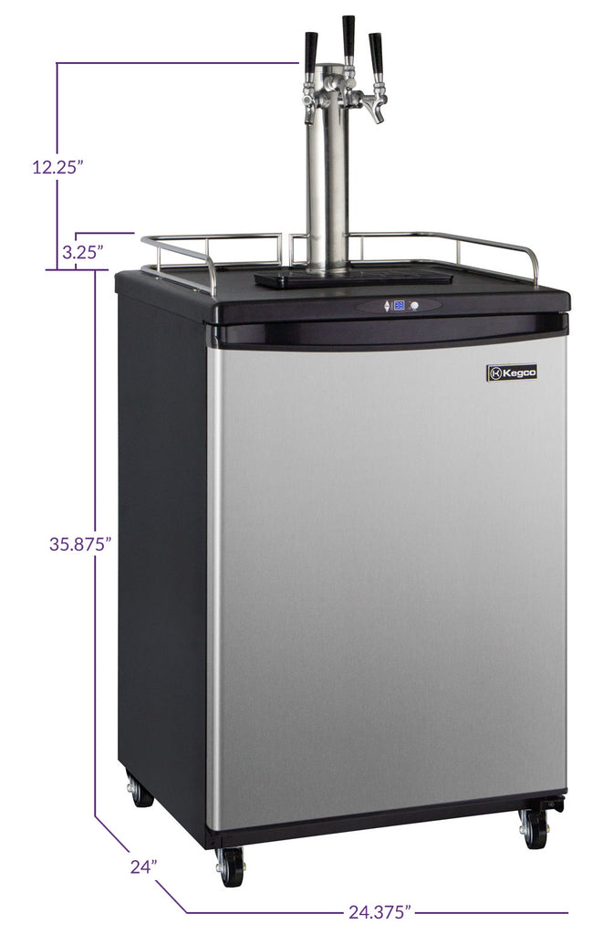 Kegco 24" Wide Homebrew Triple Tap Stainless Steel Commercial/Residential Kegerator - HBK163S-3NK